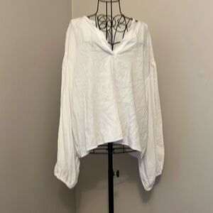 White V-Neck Cuffed Long-Sleeve Blouse